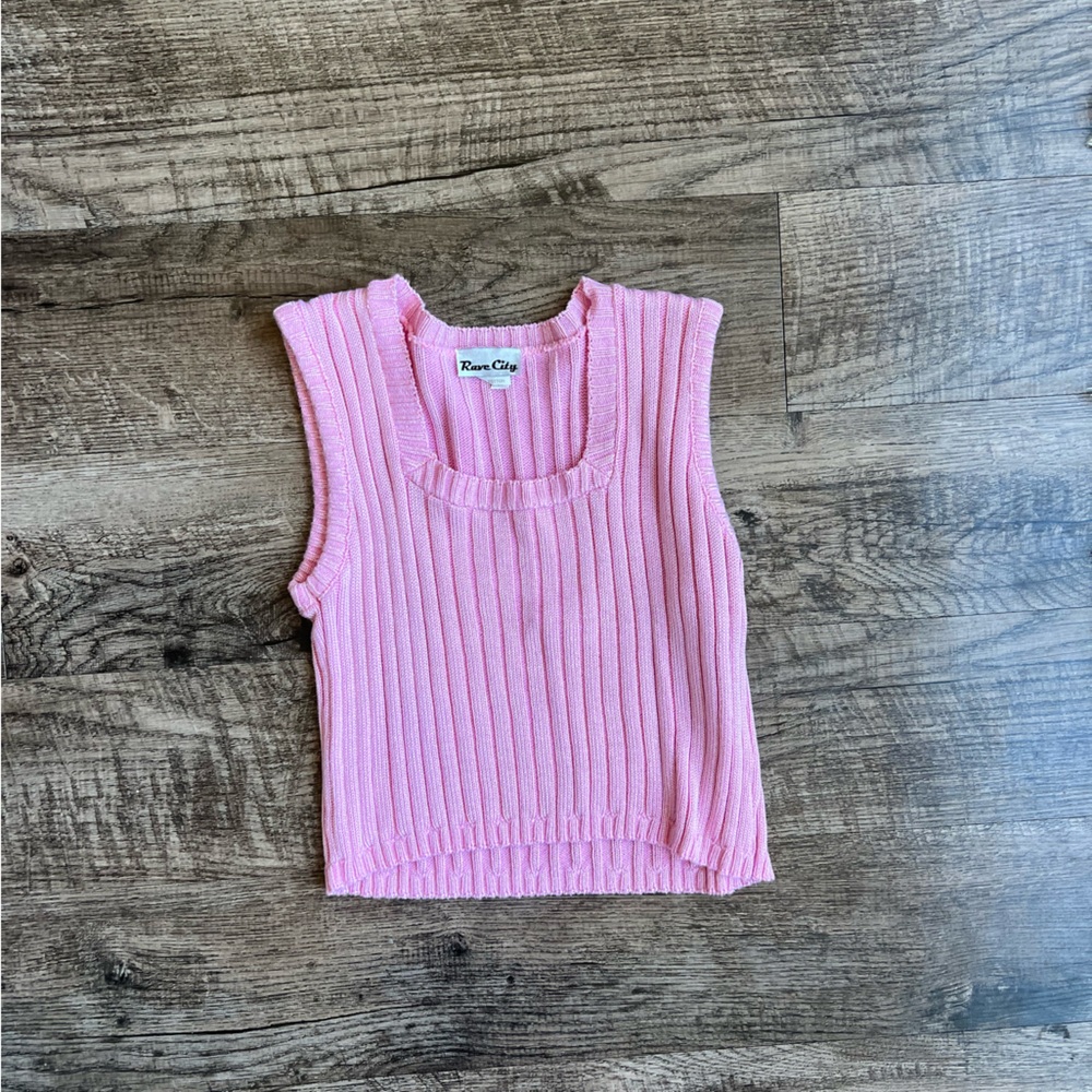 Pink Ribbed Sweater Vintage Tank Top